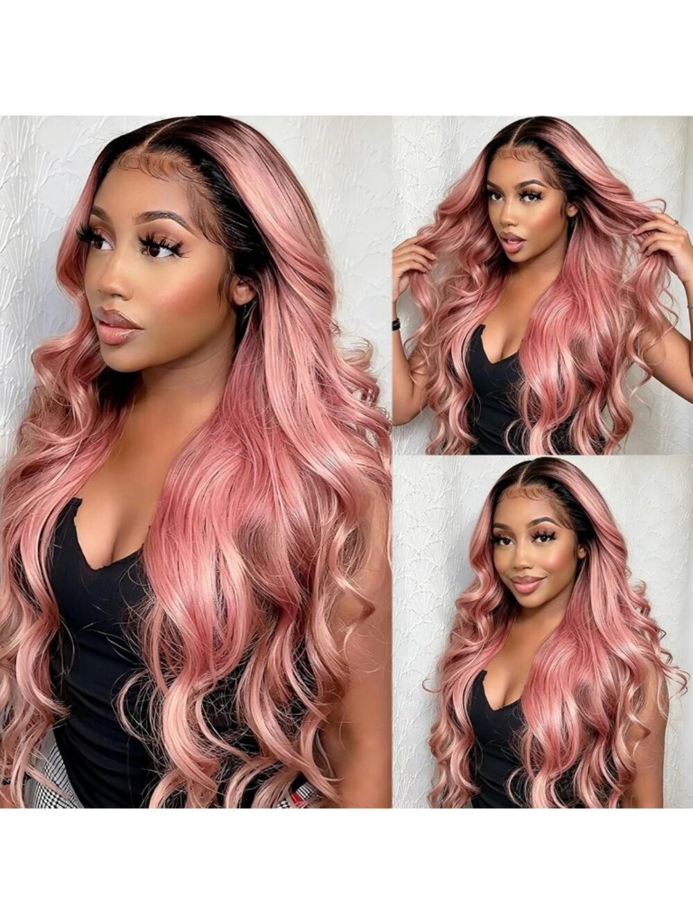 26-Inch Light Pink Ombre Body Wave Wig - 200 Density Glueless Lace Front